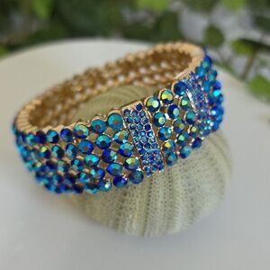 Glam Gold and Blue AB Crystal Stretch Bracelet